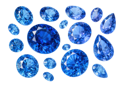 Collection of blue gemstones shimmering and catching light beautifully.