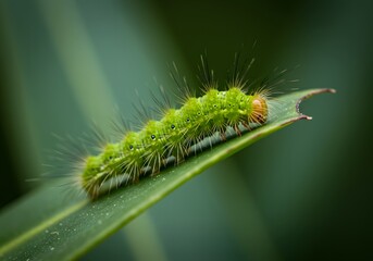 Naklejka premium Vibrant Green Caterpillar on a Leaf