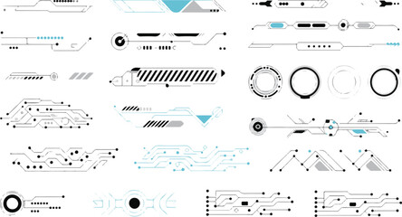 Tech Interface Elements HUD Circuit Futuristic Display on Transparent Background