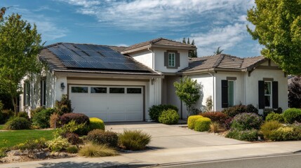 solar panels house landscaping sunny day