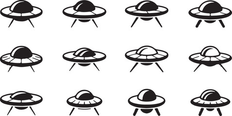 Flying Saucer Icon Spaceship Futuristic Technology Black Isolated on Transparent Vector