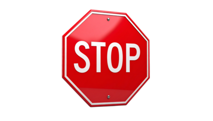 Red Stop Sign with Shiny Surface and Transparent Background for digital signage, posters, and presentations.