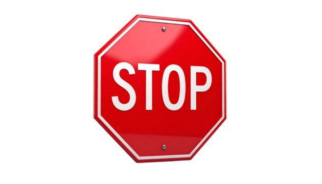 Red Stop Sign with Shiny Surface and Transparent Background for digital signage, posters, and presentations.