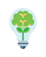 Green brain growing inside a light bulb, symbolizing ecofriendly ideas and innovation