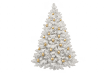 White christmas tree decorated with golden ornaments