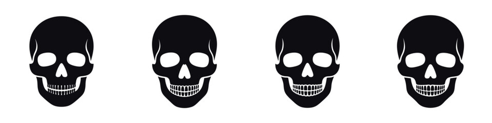 Halloween Skull Silhouette Vector – Creepy Human Skull Icon Set, Scary Skeleton Head Illustration, Spooky Gothic Horror Symbol, Dark Death Artwork for Haunted October and Halloween Decorations