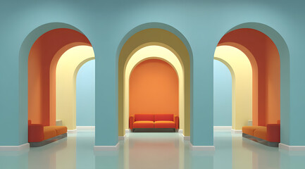 Fototapeta premium Arched Art Space and Orange Sofa