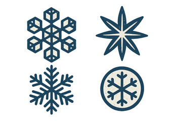 Set of diverse stylized winter snowflake symbols and cold weather icons for seasonal design elements and festive decorations