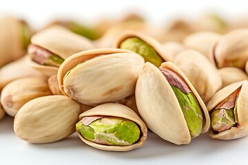 Pistachios with Open Shells Close Up Isolated on White Background Macro Shot