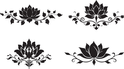 Fototapeta premium Vector art of set of four lotus flower ornaments for decoration use