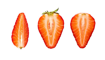 Fresh Strawberry Slice Trio Collection, isolated on transparent background