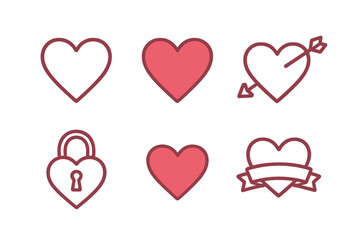 Diverse set of heart symbols and love icons representing romance, affection, and passion in a clean graphic style for various design needs