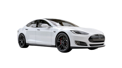 Naklejka premium Sleek Modern Electric Car: A cutting-edge, all-electric sedan embodying luxury and innovation. Its aerodynamic design and advanced technology reflect the future of transportation. 