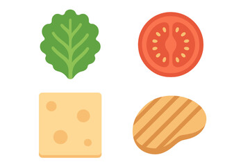 Essential fresh salad ingredients including crisp lettuce, ripe tomato, savory cheese, and grilled meat for healthy cooking