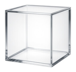 Clear acrylic cube for product display.