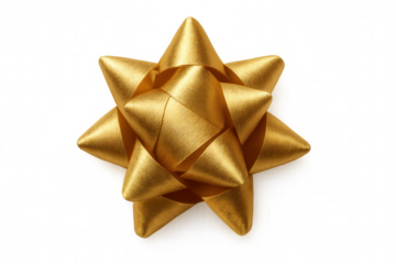 Golden gift bow celebrating holidays and special events, decorative ribbon for presents on transparent background