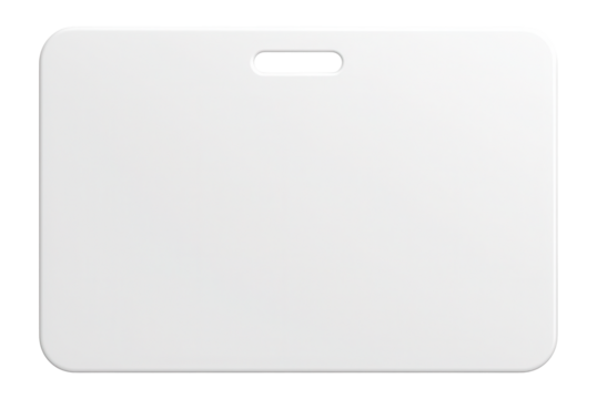 Blank white plastic ID card with rounded corners.