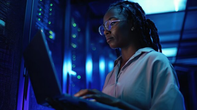 black woman in server room