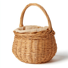 Wicker basket with handle and fabric lining for storage
