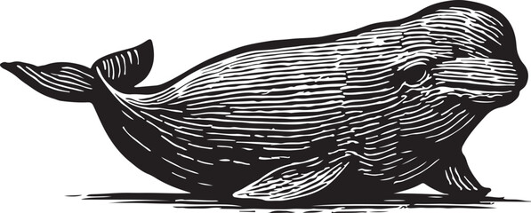 Vintage woodcut illustration of a humpback whale breaching from the ocean waves with a dramatic and textured artistic style © toomotion