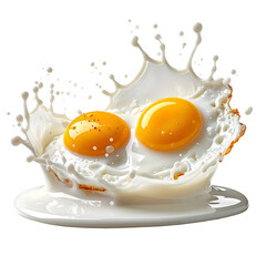 Fried Eggs Splashing into Milk - Transparent Background