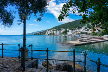 Scenic view of Opatija Croatia with Adriatic Sea, Lungomare promenade and coastal town