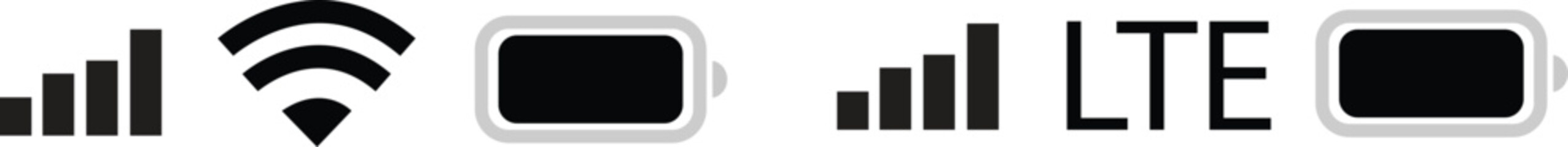 Mobile Phone Signal and Battery Icons - Wi-Fi and LTE Connectivity