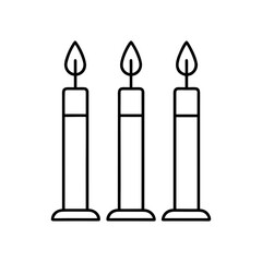 Three burning wax candles on transparent background