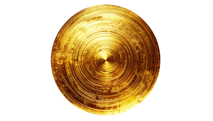 Circular golden metal disc with concentric rings
