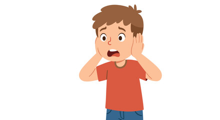 Obraz premium Scared Young Boy Holding Hands to Ears Expressing Shock and Fear Isolated on Transparent Background