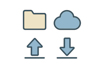 Essential digital data management and cloud storage concept with folder, upload, and download arrows for web and app interfaces