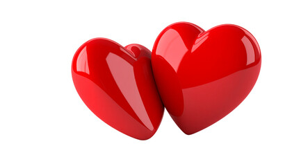 Red glossy hearts shine on a transparent background for Valentine's Day posters, and digital design.