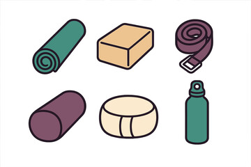 Diverse collection of yoga and meditation accessories for physical and mental well-being practice