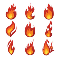 Dynamic abstract fire shapes and swirls in various colors