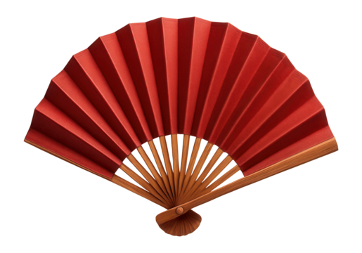 Wooden folding fan with red fabric panels creating refreshing airflow.