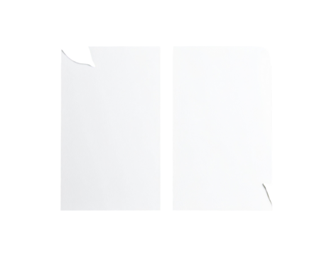 Two blank, torn pieces of paper, open like a book