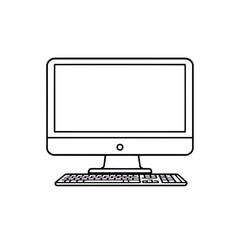 Fototapeta premium A flat vector icon displays a computer monitor and mouse for desktop pc hardware and technology used in an office business workstation