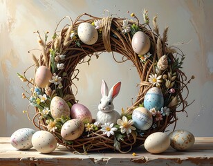 Easter wreath with eggs and bunny