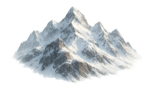 Snow-covered mountain peaks on a white background.