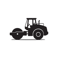 Silhouette of a Road Roller Heavy Equipment for Compacting Asphalt and Soil on Construction Sites