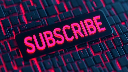 A glowing "SUBSCRIBE" button against a textured background, emphasizing digital engagement and interaction.