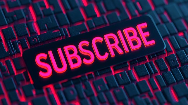 A glowing "SUBSCRIBE" button against a textured background, emphasizing digital engagement and interaction.