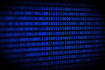 Blue Binary Code Displayed in Rows on a Dark Digital Screen technology programming