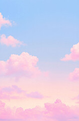 Obraz premium Vintage style of cloud and sky HD background, Background of pink blue sky with some white Cartoon cloud in the sky stage fluffy cotton candy dream fantasy soft background. Generative AI