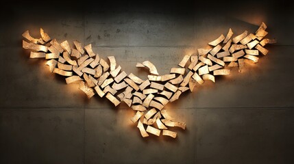 Weathered Stone Carving Fragments Suspended in Midair as Glowing Puzzle Pieces Assemble into a...