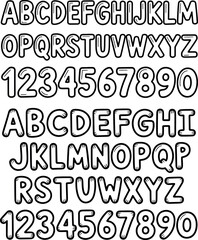 Whimsical Hand Drawn Alphabet and Number Set for Educational Materials and Creative Projects Black and White Line Art