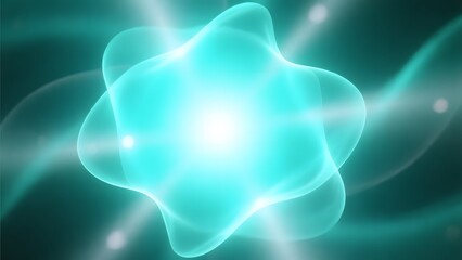 A green atomic structure with light glowing from its center