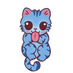 Cute Blue Striped Cat Sticking Tongue Out Playful Illustration