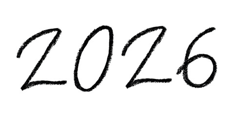 Hand drawn happy New Year doodle 2026 numbers Single element for calendar, card, banner, flyer, web, poster, design, decor