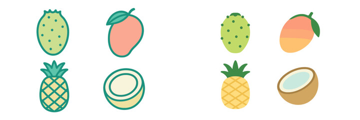 Colorful fruit illustrations showcasing tropical and exotic varieties in a bright and cheerful design
